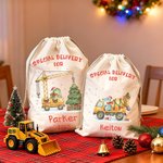 Personalised Cute Dinosaur Construction Vehicle Drawstring Gift Bag Santa Sack with Name and Year Christmas Gift for Kids