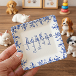 Personalised Toile De Jouy 1-7 Line Dogs Cats Ceramic Trinket Jewellery Dish with Name Memorial Birthday Gift for Women Pet Owners