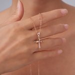 Personalised Cross 4 Birthstones Necklace Dainty Jewellery Baptism Religious Birthday Gift for Christians Women
