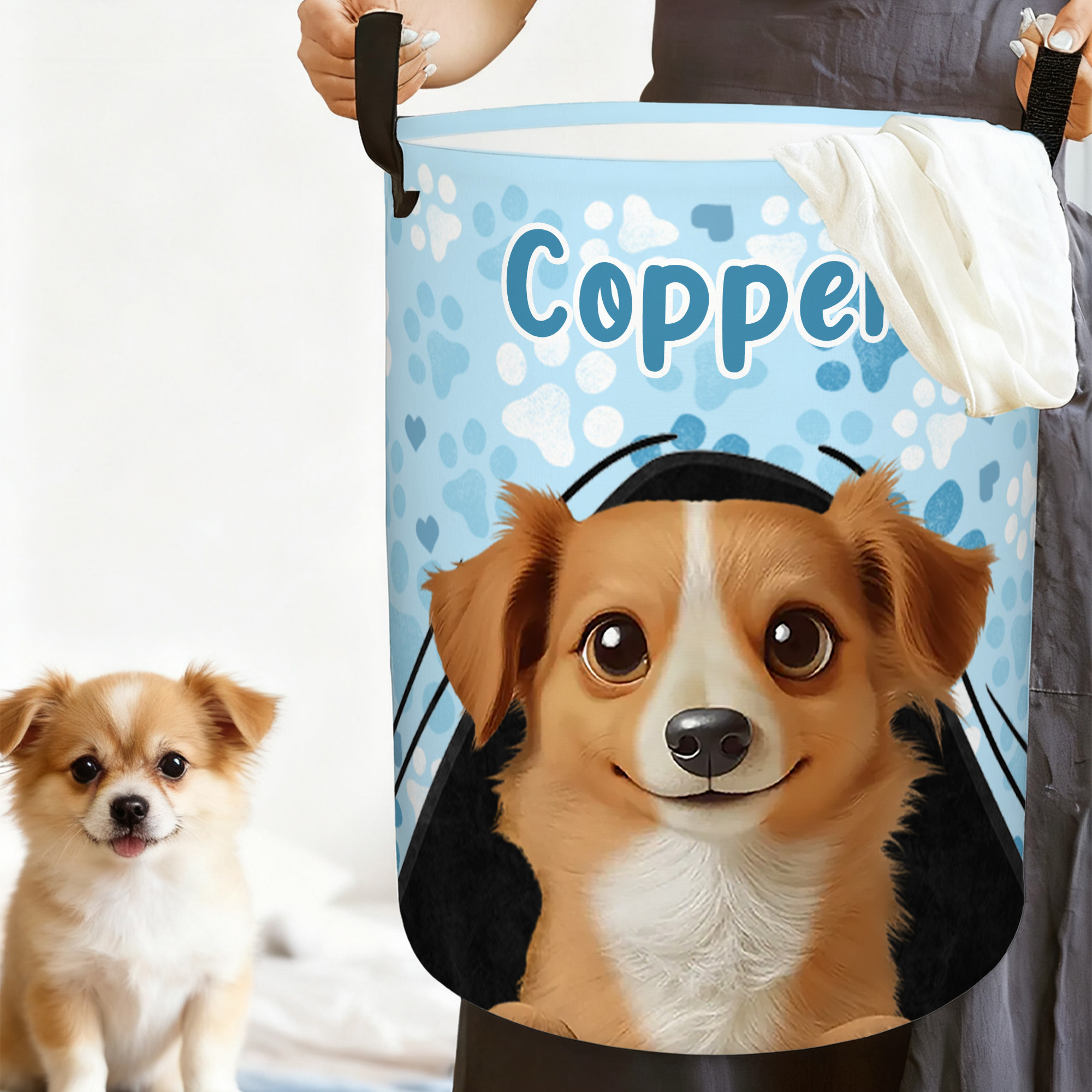 Panier à linge pliable de grande capacité avec nom Cadeau d'anniversaire et de pendaison de crémaillère pour les propriétaires d'animaux de compagnie