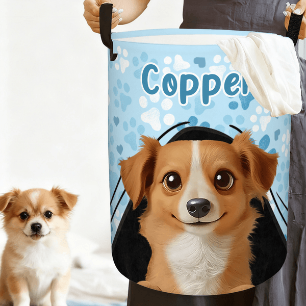 Personalised 3D Cartoon Dog Paws Collapsible Large Capacity Laundry Storage Basket with Name Pet Birthday Housewarming Gift for Pet Owners