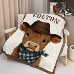 Gepersonaliseerde Rustieke Franje Western Cowboy Highland Koe Zachte 100% Katoenen Babydeken met Naam Verjaardag Baby Shower Kerstcadeau voor Nieuwe Baby Kid