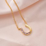 Personalised Birthstone Lucky Horseshoe Necklace Dainty Jewellery Birthday Anniversary Gift for Women Cowgirls Horse Lovers