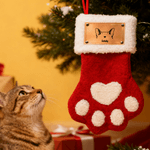 Personalised Pet Ear Outline Paw Christmas Stocking with Name Fireplace Decor Christmas Gift for Pet Owners Lovers