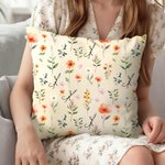Personalized Watercolor Wildflower Soft Throw Pillow Cover with Name Home Decor Housewarming Birthday Christmas Gift for Family Friends Women