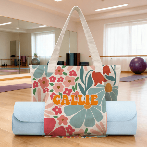 Personalised Multicolor Summer Flower Yoga Mat Tote Bag with Name Yoga Accessories Birthday Sports Christmas Gift for Women Yoga Lovers
