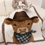 Gepersonaliseerde Rustieke Franje Western Cowboy Highland Koe Zachte 100% Katoenen Babydeken met Naam Verjaardag Baby Shower Kerstcadeau voor Nieuwe Baby Kid