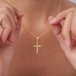 Personalised Cross 4 Birthstones Necklace Dainty Jewellery Baptism Religious Birthday Gift for Christians Women