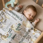 Personalised Cute Dinosaur Soft Throw Blanket with Names Home Decor Birthday Baby Shower Christmas Gift for Newborns Kids