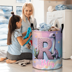 Personalized Bow Fantasy Unicorn Dinosaur Waterproof Laundry Storage Basket with Name Birthday Children's Day Gift for Boys Girls