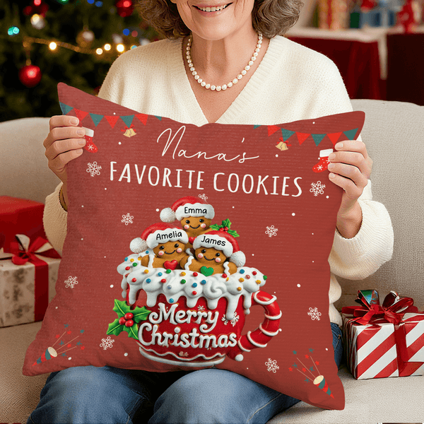 Personalised Cute Gingerbread Man Soft Throw Pillow Cover with Name Home Decor Housewarming Christmas Gift for Grandma Grandpa