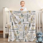 Personalised Cute Dinosaur Soft Throw Blanket with Names Home Decor Birthday Baby Shower Christmas Gift for Newborns Kids