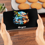 Personalised Dinosaur Off-Road Vehicle Food Grade Metal Biscuit Tin Box with Name Birthday Christmas Gift for Kids
