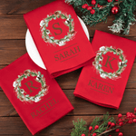 Personalisierte Weihnachtskranz Tisch-Serviette aus 100% Baumwolle mit Namen und Initiale Küche Deko Weihnachtsgeschenk für Familie Freunde