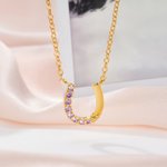 Personalised Birthstone Lucky Horseshoe Necklace Dainty Jewellery Birthday Anniversary Gift for Women Cowgirls Horse Lovers