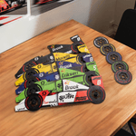 Personalisierte hölzerne Rennwagen Ornamente Untersetzer Set mit Text und Nummer Geburtstag Weihnachtsgeschenk für Rennwagen-Liebhaber