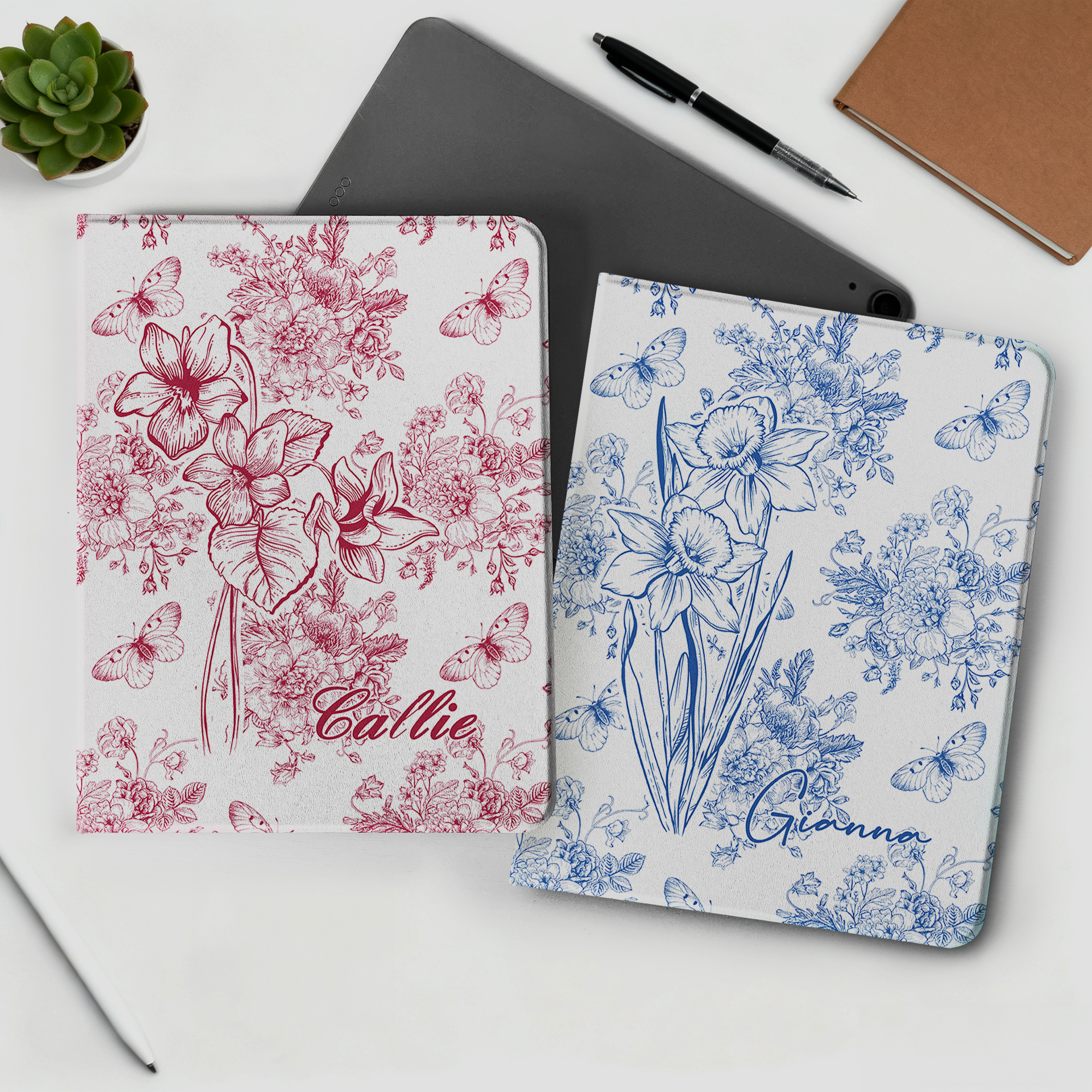 Toile de Jouy Personnalisée Housse protectrice pour iPad avec nom Utilisation quotidienne Anniversaire Cadeau pour Femme Fille