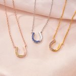 Personalised Birthstone Lucky Horseshoe Necklace Dainty Jewellery Birthday Anniversary Gift for Women Cowgirls Horse Lovers