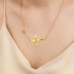 Personalized Minimalist Cross Necklace with Name and Birthstone Dainty Jewelry Birthday Christmas Christening Baptism Gift for Christian