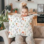 Personalized Watercolor Wildflower Soft Throw Pillow Cover with Name Home Decor Housewarming Birthday Christmas Gift for Family Friends Women