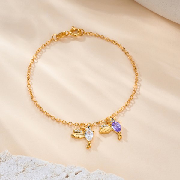 Personalized Family Hummingbird Bracelet with Birthstone Dainty Jewellery Birthday Anniversary Christmas Gift for Women