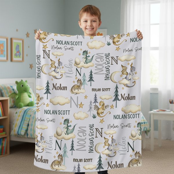 Personalized Cute Dinosaur Soft Throw Blanket with Names Home Decor Birthday Baby Shower Christmas Gift for Newborns Kids