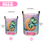 Personalized Bow Fantasy Unicorn Dinosaur Waterproof Laundry Storage Basket with Name Birthday Children's Day Gift for Boys Girls