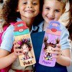 Personlig, söt, knasig, tecknad flicka, 12 oz, barnisolerad vattenflaska med namn, handtag och silikonsugrör, födelsedagspresent till skolan för flickor