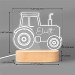 Henkilökohtainen kaivinkoneen traktori Design Säädettävä LED-yövalo nimellä ja puinen pohja huoneen sisustus Baby Shower syntymäpäivälahja pojille