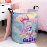 Personalized Bow Fantasy Unicorn Dinosaur Waterproof Laundry Storage Basket with Name Birthday Children's Day Gift for Boys Girls