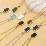 Personalized Minimalist Square Imitation Agate Stone Necklace with Initial Birthday Anniversary Gift for Women