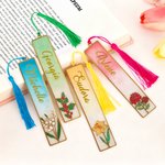 Personalised Dainty Birth Flower Tassel Bookmark with Name Christmas Birthday Library Bookish Gift for Book Lovers Friends Students