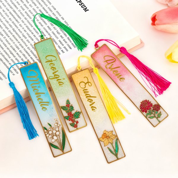 Marcapáginas personalizado con el nombre de la flor de nacimiento y el nombre de la flor de nacimiento para los amantes de los libros Amigos Estudiantes