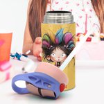 Personlig, söt, knasig, tecknad flicka, 12 oz, barnisolerad vattenflaska med namn, handtag och silikonsugrör, födelsedagspresent till skolan för flickor