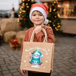 Personalised Christmas Snowman Large Capacity Jute Tote Bag with Snowflake and Name Daily Use Christmas Party Gift for Women Family Friends