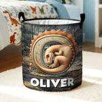 Personalized Bow Fantasy Unicorn Dinosaur Waterproof Laundry Storage Basket with Name Birthday Children's Day Gift for Boys Girls