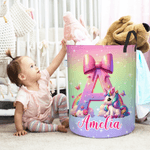 Personalized Bow Fantasy Unicorn Dinosaur Waterproof Laundry Storage Basket with Name Birthday Children's Day Gift for Boys Girls