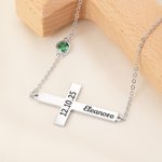 Personalized Minimalist Cross Necklace with Name and Birthstone Dainty Jewelry Birthday Christmas Christening Baptism Gift for Christian
