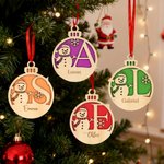Ornement de Noël en Bois Personnalisé avec Motif Bonhomme de Neige Initiale et Nom Décoration Maison Cadeau Noël pour Famille