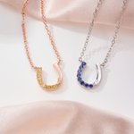 Personalised Birthstone Lucky Horseshoe Necklace Dainty Jewellery Birthday Anniversary Gift for Women Cowgirls Horse Lovers