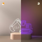 Henkilökohtainen kaivinkoneen traktori Design Säädettävä LED-yövalo nimellä ja puinen pohja huoneen sisustus Baby Shower syntymäpäivälahja pojille