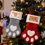 Personalised Pet Ear Outline Paw Christmas Stocking with Name Fireplace Decor Christmas Gift for Pet Owners Lovers