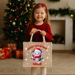 Personalised Christmas Snowman Large Capacity Jute Tote Bag with Snowflake and Name Daily Use Christmas Party Gift for Women Family Friends
