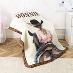 Personalized Western Cowboy Cowgirl Tassel Soft Knitted Throw Blanket with Name Home Decor Birthday Christmas Gift for Kids Baby
