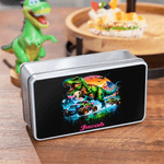 Personalised Dinosaur Off-Road Vehicle Food Grade Metal Biscuit Tin Box with Name Birthday Christmas Gift for Kids