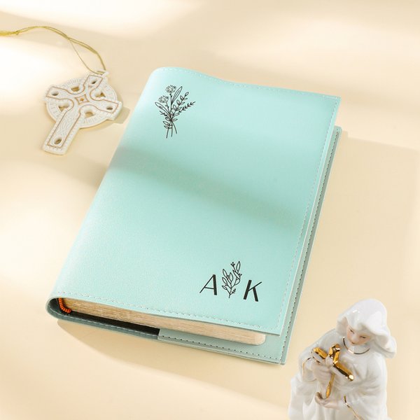 Personalised Cross Floral Monogram PU Leather Bible Book Cover Case with Name Bible Study Supplies Christmas Religious Gift for Christian