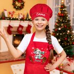 Cappello personalizzato Cartoon Natale Pupazzo di neve iniziale Regalo di Natale per bambini Grembiule da cuoco regolabile con nome e tasca per cucinare