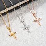 Personalised Cross 4 Birthstones Necklace Dainty Jewellery Baptism Religious Birthday Gift for Christians Women
