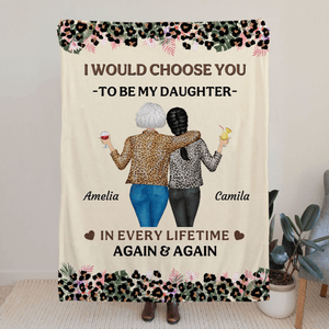 Personalized Leopard Cartoon Mother and Daughter Back View Soft Throw Blanket with Names Home Decor Birthday Gift for Women