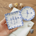 Personalised Toile De Jouy 1-7 Line Dogs Cats Ceramic Trinket Jewellery Dish with Name Memorial Birthday Gift for Women Pet Owners